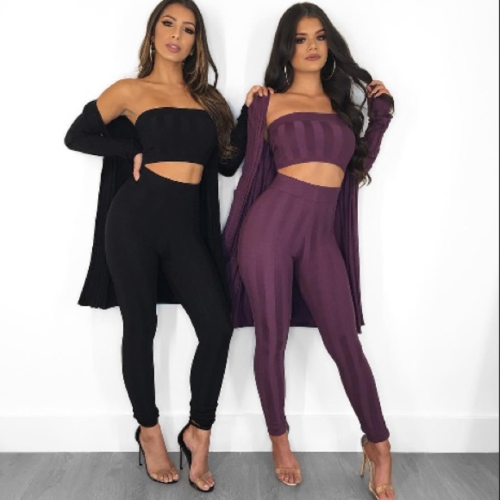 Plum Knitted 3 Pieces Set